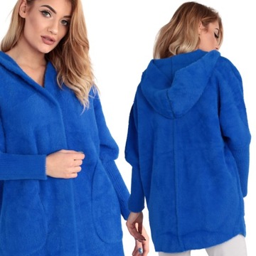 ALPAKA DAMSKA PŁASZCZ KURTKA SWETER CIEPŁA DŁUGA KAPTUR CHABROWY 1946