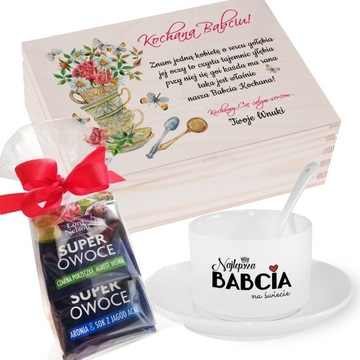 GIFTBOX PUDEŁKO + FILIŻANKA + HERBATA Z OKAZJI DNIA BABCI DLA NIEJ + IMIĘ