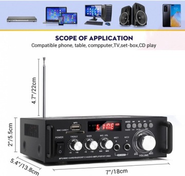HiFi-усилитель 600 Вт BT USB-пульт дистанционного управления 12 В/230 В