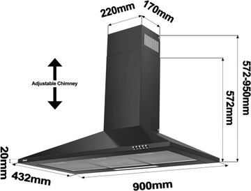 Черная кухонная вытяжка CIARRA 90см, настенная, модель CBCB9201-B