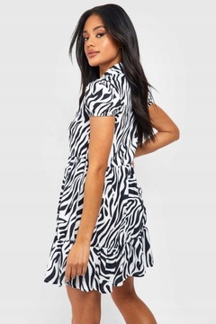 Boohoo mjl KOSZULOWA SUKIENKA ZEBRA PRINT MINI FALBANA XL NG2