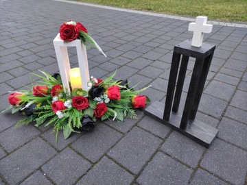 ДЕРЕВЯННЫЙ ФОНАРЬ + КРЕСТ 42 СМ украшение могильной площадки кладбищенская композиция