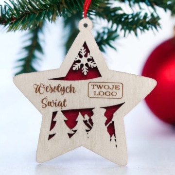 Елочные игрушки с логотипом компании, деревянная подвеска, 100 шт.