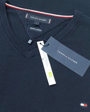 Tommy Hilfiger Sweter męski Granatowy 100% bawełna r. L + Naklejka