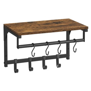 PÓŁKA ŚCIENNA Z WIESZAKAMI RUSTYKALNY BRĄZ W STYLU LOFT