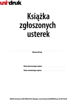 Książka rejestr zgłoszonych usterek A4 pionowa, oprawa twarda