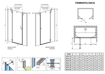 Душевая дверь RADAWAY Torrenta DWJS 140x195 ПРАВАЯ
