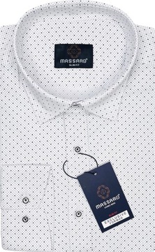 Elegancka biała PREMIUM koszula męska z lycrą w drobne wzorki SLIM-FIT
