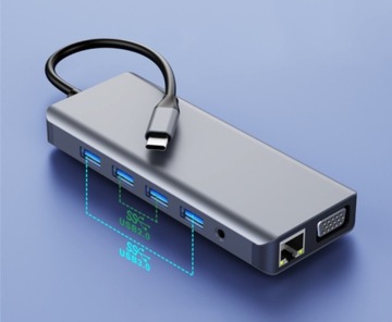 АДАПТЕР-ХАБ Док-станция 12-в-1 USB-C 2x HDMI VGA Разъем USB SD Ethernet LAN