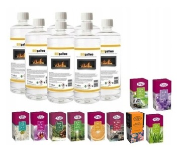 ZESTAW 7L BIOPALIWO bioetanol płyn biokominka + 10 olejków do aromaterapii