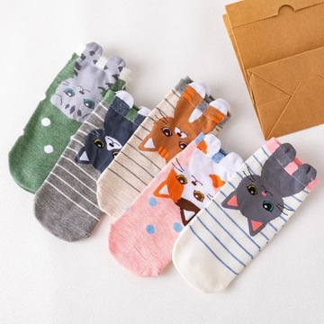 5 Pairs Dog Cat Cartoon Women Socks Kawaii Cotton Short Socks Cute Low Cut