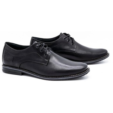 Buty męskie wizytowe skórzane eleganckie sznurowane POLSKIE 870 czarne 43