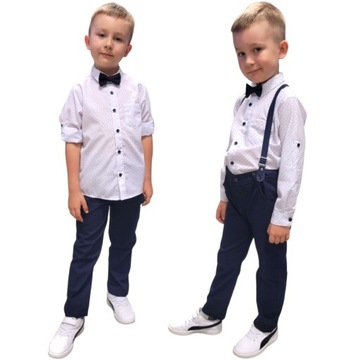 GARNITUR ELEGACNKI KOMPLET WIZYTOWY DLA CHŁOPCA Z MUCHĄ I SZELKAMI 104