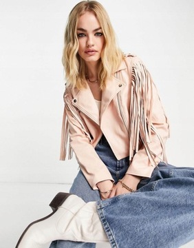 34 River Island KURTKA RAMONESKA Z FRĘDZLAMI