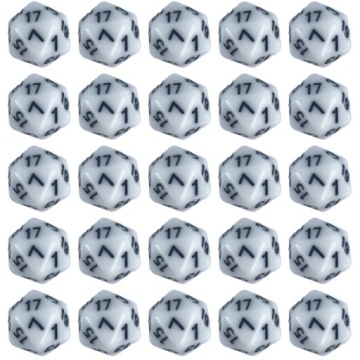 ZESTAW 25 KOSTEK K20 RPG BIAŁA KOŚĆ DWUDZIESTOŚCIENNA