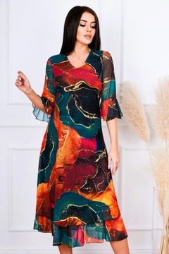 Super zwiewna, kolorowa sukienka damska, wielokolorowa (TARSYLIA) R 42/44