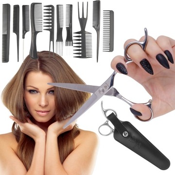 НОЖНИЦЫ ДЛЯ СТРИЖКИ ВОЛОС, ОСТРЫЕ, НАБОР ИЗ 10 ПРОФЕССИОНАЛЬНЫХ РАСЧЕСОК