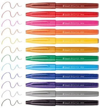 Набор Pentel из 12 ручек для каллиграфии с гибким наконечником.