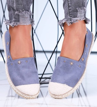 Buty damskie balerinki baleriny szare espadryle 15660