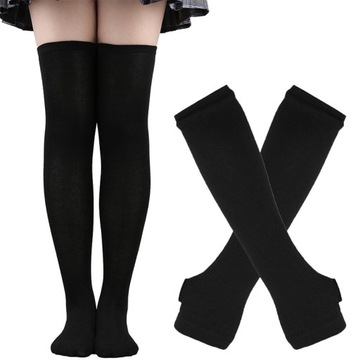 Womens Striped Thigh High Stockings Arm Sleeve