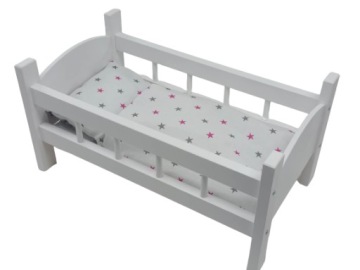 ŁÓŻECZKO DREWNIANE BIAŁE dla lalek +POŚCIEL