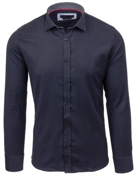 Koszula męska czarna elegancka STRUKTURA SLIM- 4XL