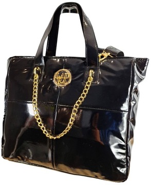 Torebka CZARNA LAURA BIAGGI shopper CZARNY lakierowany