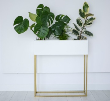 Хитовая металлическая консоль, золотой цветочный горшок, белая подставка для цветов.