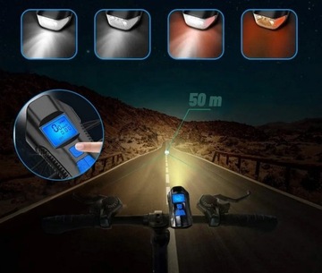 Перезаряжаемый светодиодный велосипедный фонарь, счетчик звонка 4 в 1, водонепроницаемый спереди и сзади