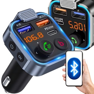 TRANSMITER BLUETOOTH AUDIO FM MP3 BT SZYBKA ŁADOWARKA 3X USB QC 3.0 RGB