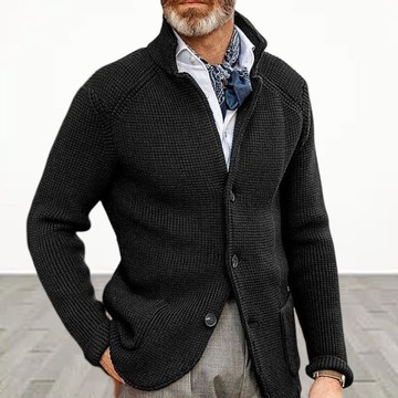 Mens Stand Collar Knitted Coat Long Sleeve Sweater