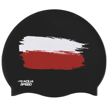 Czepek Pływacki Na Basen Silikonowy Patriotyczny POLSKA Flaga Czarny
