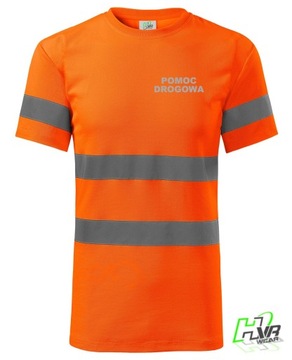 Оранжевая футболка со светоотражающими полосами и надписью ROADSIDE ASSISTANCE