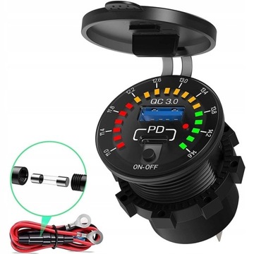 USB QC 3.0 WOLTOMIERZ CYFROWY LED MIERNIK SKALA