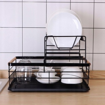 STYLOWA SUSZARKA DO NACZYŃ OCIEKACZ Z TACKĄ DWUPOZIOMOWA LOFTOWA METALOWA