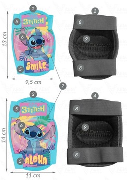4x ochraniacze kask koszyk rękawiczki dzwonek wiatraczek wstążki Stitch
