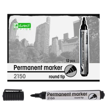 Marker permanentny pisak mazak czarny D.RECT 2150 12 sztuk