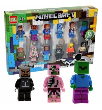 MINECRAFT FIGURKI LUDZIKI 12 sztuk + AKCESORIA ZESTAW KLOCKI Minecraft