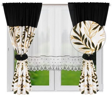 KOMPLET ZASŁON W ŻÓŁTE LIŚCIE + FIRANKA GOTOWA WOAL BIAŁA 400x160 Z TAŚMĄ