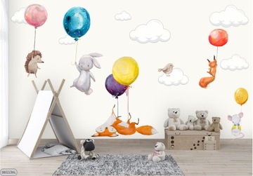 ZWIERZĘTA KRÓLIKI BALONY NAKLEJKI NA ŚCIANĘ240x100