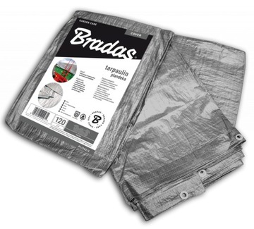 GRUBA PLANDEKA WZMACNIANA NA TARAS 4x5 m 120g/m2 SREBRNA BRADAS