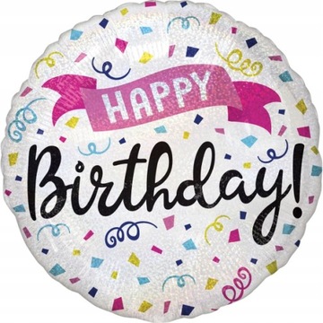 Balon foliowy okrągły HAPPY BIRTHDAY kolorowy holo