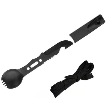 Czarna zastawa stołowa kempingowa Outdoor Nóż ze s