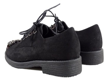 Czarne półbuty damskie buty trapery zamszowe 40
