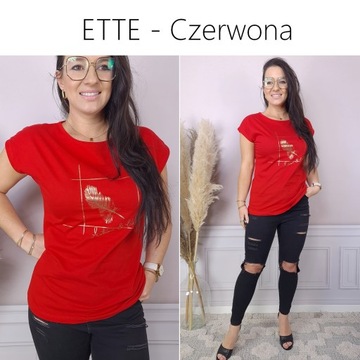 BLUZKA koszulka KOBIECY TSHIRT top MODNE WZORY, M