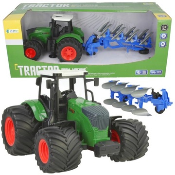 DUŻY TRAKTOR CIĄGNIK MASZYNA ROLNICZA Z PŁUGIEM RUCHOME ELEMENTY KOŁA XXXL