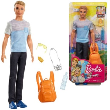 Барби Стильная кукла Кен в рюкзаке для путешествий.