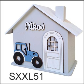 DUŻA drewniana skarbonka domek z quadem prezent dla chłopca personalizowana