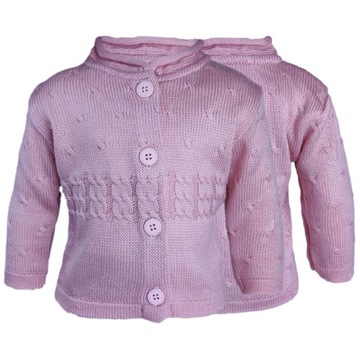 Sweter dziecięcy chrzest dziewczynki różowy koronką chrzturozpinany 86