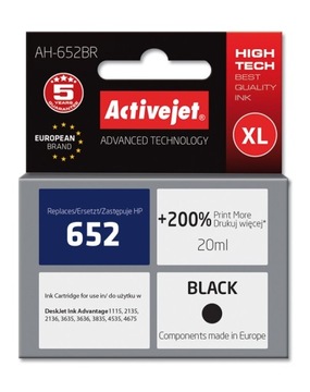 Tusz ACTIVEJET AH-652BR zamiennik HP 652 F6V25AE Czarny / Black